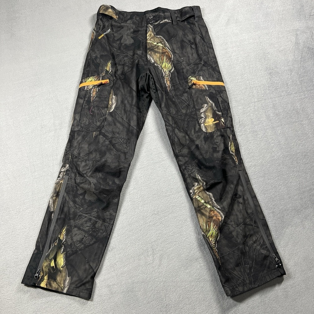 Mossy Oak Pants Mens M Black Scent Factor Eclipse Camo Hunting Cargo Zip Leg
